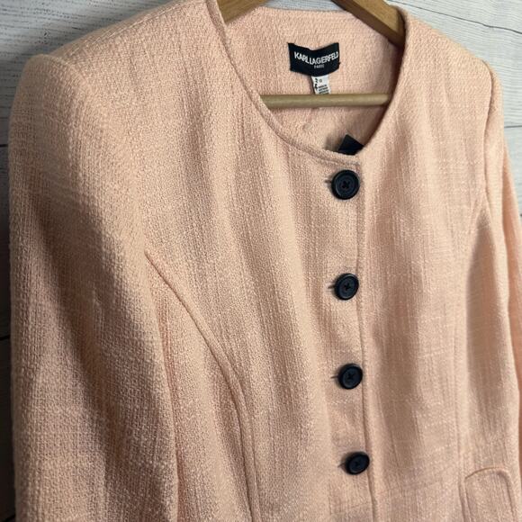 New Karl Lagerfeld Womens size 12 Long Button Front Jacket Blazer Sherbert Pink - Picture 4 of 14